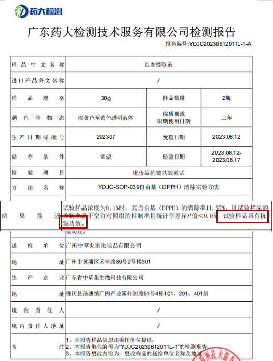 红参提取液抗皱功效报告