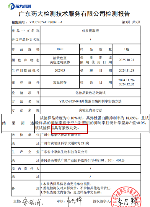 红参提取液紧致功效报告